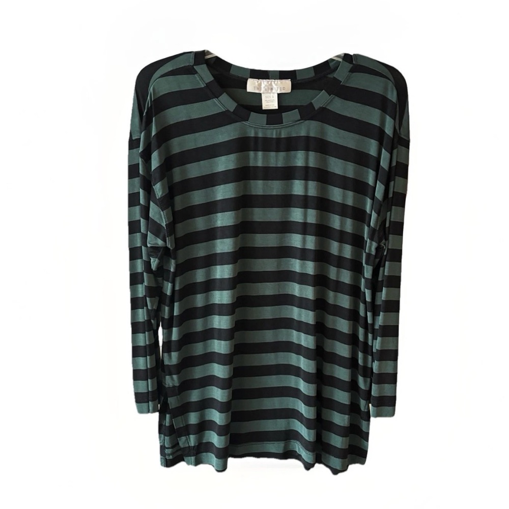 Vintage 90s Hunter Green Black Parisian Stripe Slinky Top by The Limited